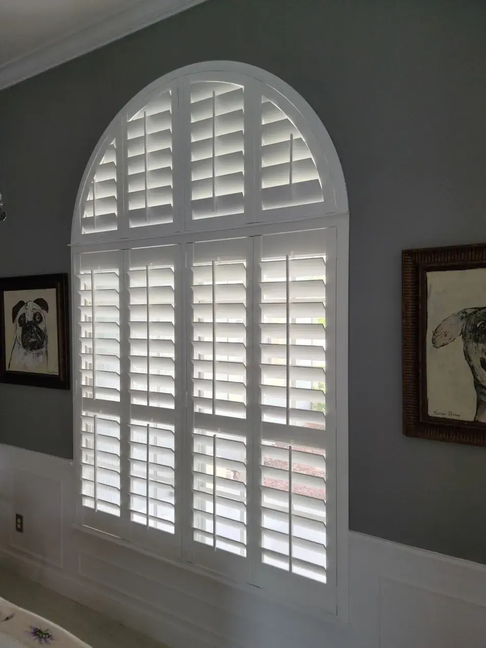 Full arch with fan top plantation shutters
